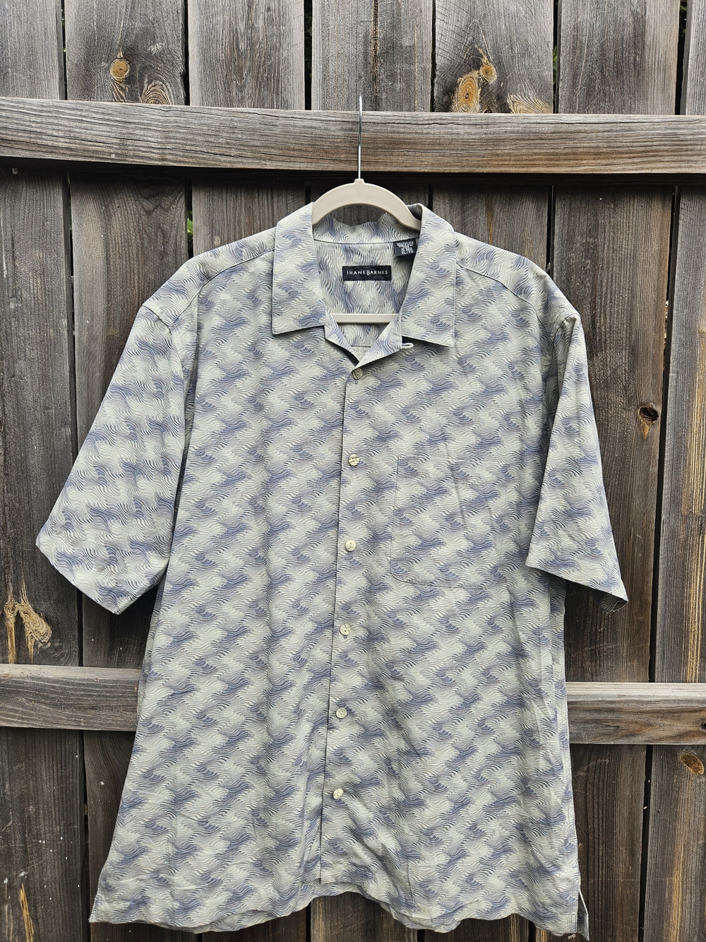 Jhane Barnes Silk Shirt Button down Short Sleeve Men's XL Abstract Geometric
